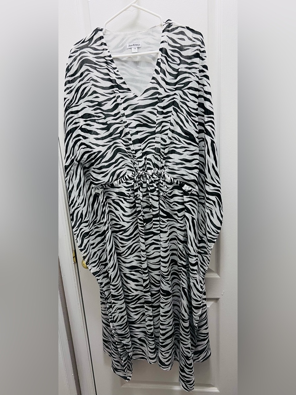 Joan Rivers Black & White Zebra Print Drawstring Tunic